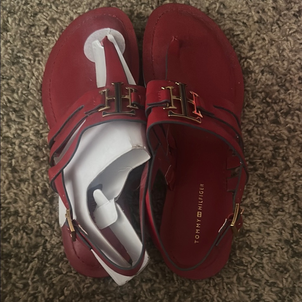 Tommy Hilfiger Red Sandals with Wide Strap and Flat Sole